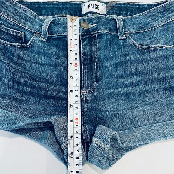 ~ PAIGE 28 Jean Shorts** Jimmy Jimmy Rolled Hem Zip Button Pockets Mid-Rise - Picture 9 of 16